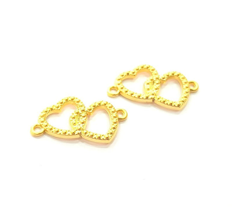 4 Heart Charm Connector Gold Charms Gold Plated Metal (26x13mm)  G14701