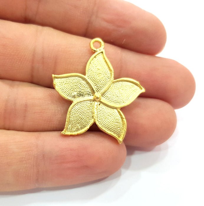 2 Flower Charm Gold Charms Gold Plated Metal (32x30mm)  G14703