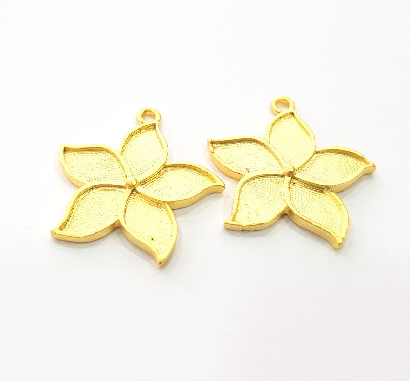 2 Flower Charm Gold Charms Gold Plated Metal (32x30mm)  G14703