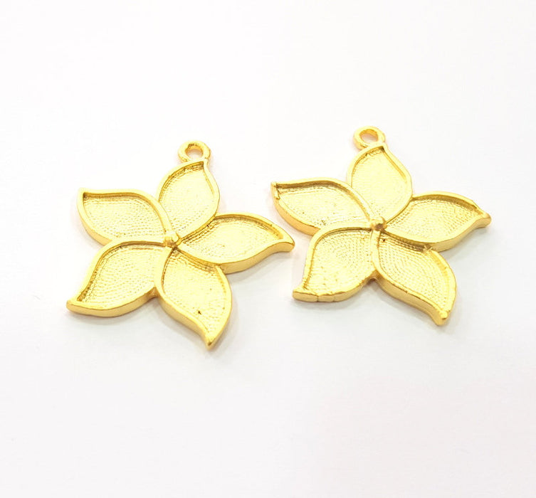 2 Flower Charm Gold Charms Gold Plated Metal (32x30mm)  G14703