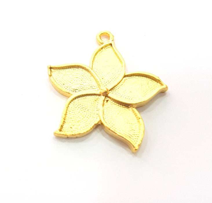 2 Flower Charm Gold Charms Gold Plated Metal (32x30mm)  G14703