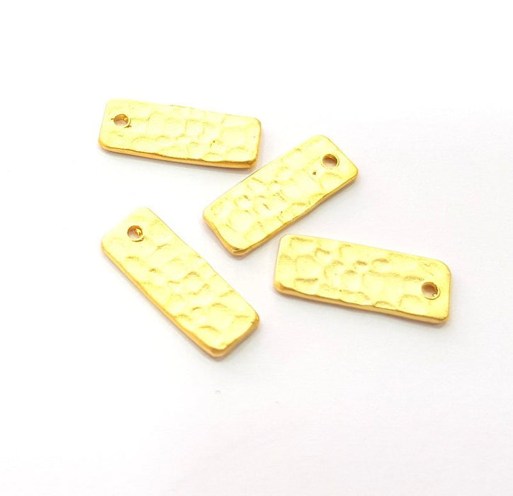 4 Rectangle Gold Charms Gold Plated Hammered Stamp Charm Tag (16x6mm)   G14704