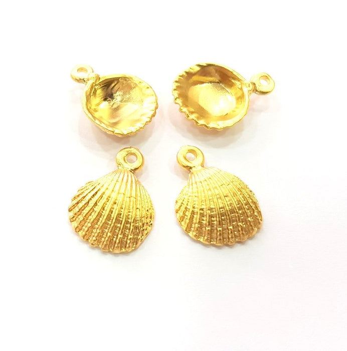 4 Shell Charm Oyster Charms Mussel Charms Sea Ocean Gold Pendant Gold Plated Shell Pendant (17x12mm)  G14707