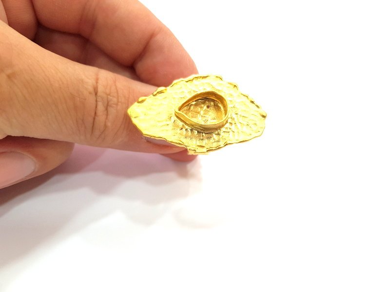 Gold Ring Settings Blank inlay Ring Mosaic Ring Bezel Base Cabochon Mountings Adjustable (13x9mm blank ) Gold Plated Brass G14714