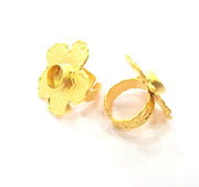 Gold Ring Settings Blank inlay Ring Mosaic Ring Bezel Base Cabochon Mountings Adjustable (10mm blank ) Gold Plated Brass G14717