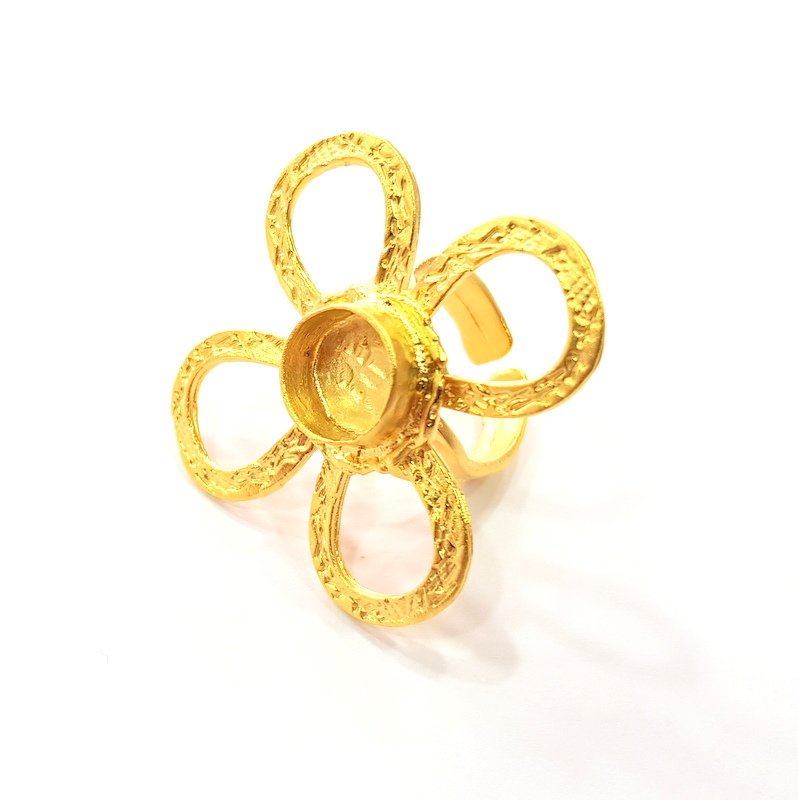 Gold Ring Settings Blank inlay Ring Mosaic Ring Bezel Base Cabochon Mountings Adjustable (10mm blank ) Gold Plated Brass G14718