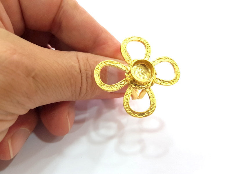 Gold Ring Settings Blank inlay Ring Mosaic Ring Bezel Base Cabochon Mountings Adjustable (10mm blank ) Gold Plated Brass G14718