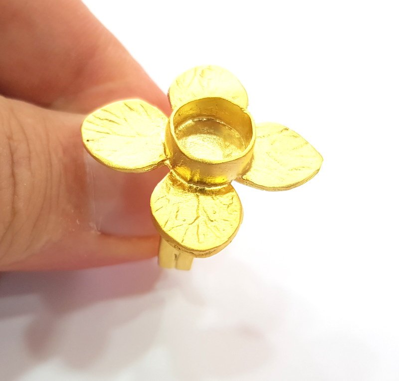 Gold Ring Settings Blank inlay Ring Mosaic Ring Bezel Base Cabochon Mountings Adjustable (10mm blank ) Gold Plated Brass G14720