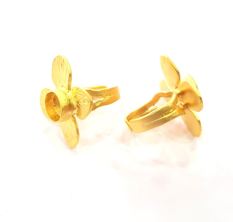 Gold Ring Settings Blank inlay Ring Mosaic Ring Bezel Base Cabochon Mountings Adjustable (10mm blank ) Gold Plated Brass G14720