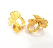 Gold Ring Settings Blank inlay Ring Mosaic Ring Bezel Base Cabochon Mountings Adjustable (10mm blank ) Gold Plated Brass G14724
