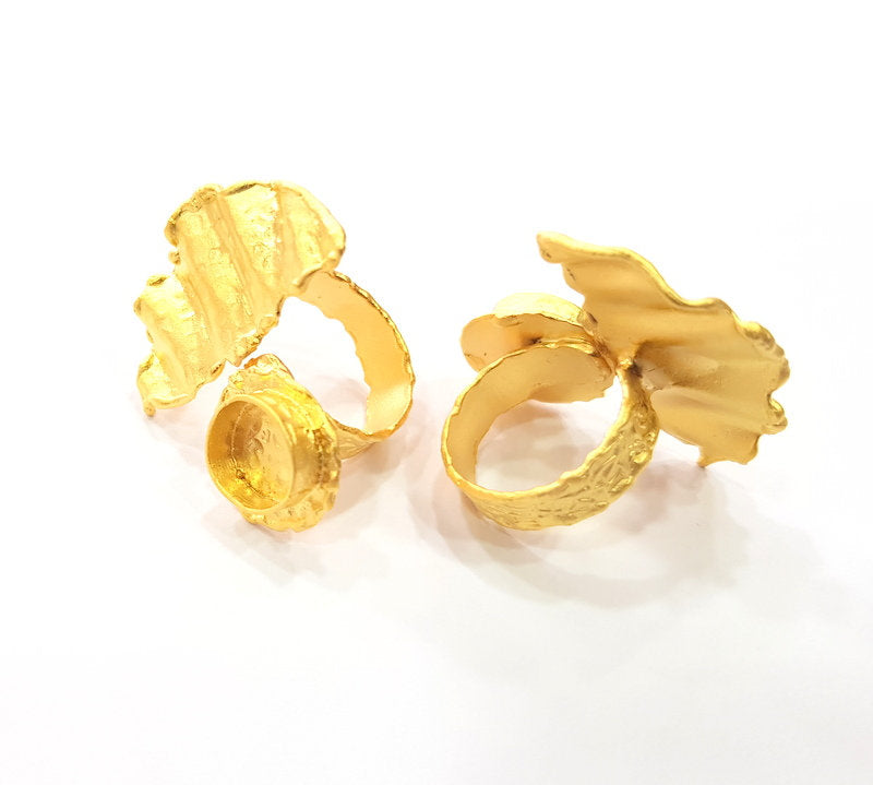 Gold Ring Settings Blank inlay Ring Mosaic Ring Bezel Base Cabochon Mountings Adjustable (10mm blank ) Gold Plated Brass G14724