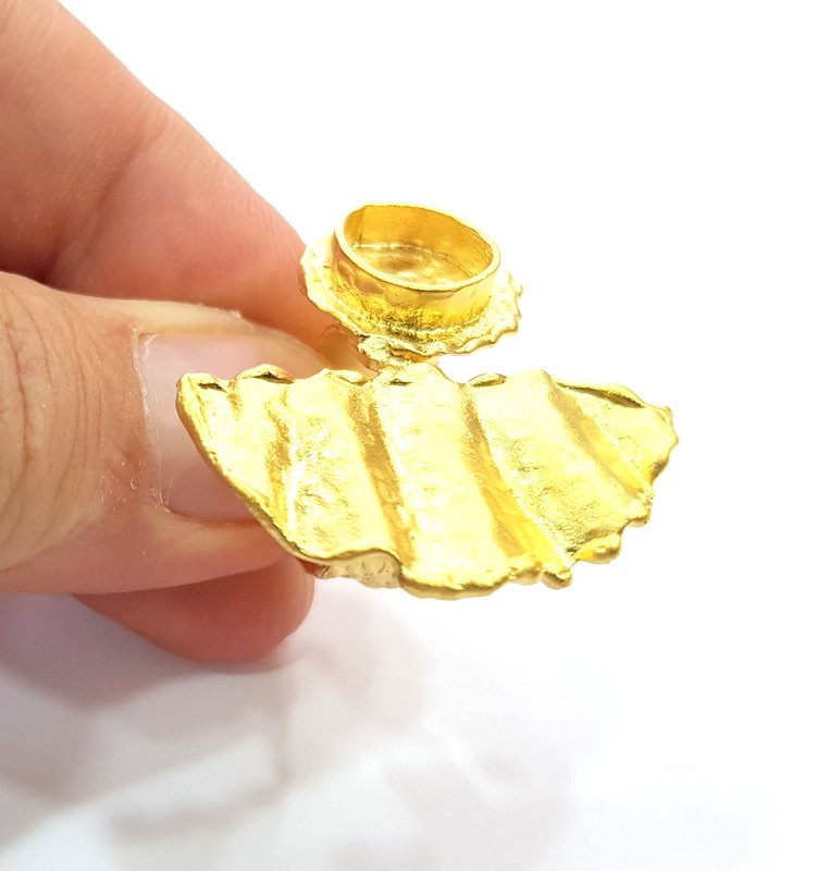 Gold Ring Settings Blank inlay Ring Mosaic Ring Bezel Base Cabochon Mountings Adjustable (10mm blank ) Gold Plated Brass G14724