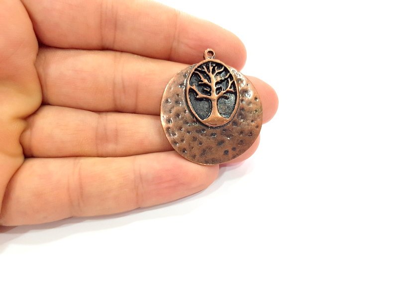 2 Copper Tree Pendant Antique Copper Pendant Antique Copper Plated Metal ( 34 mm ) G14733