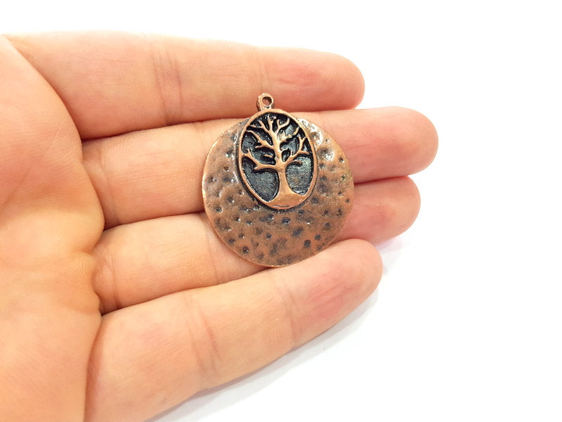 2 Copper Tree Pendant Antique Copper Pendant Antique Copper Plated Metal ( 34 mm ) G14733