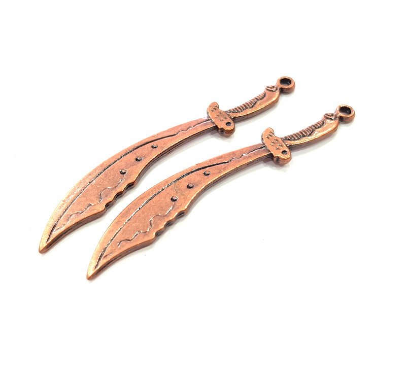 2 Sword Pendant Antique Copper Pendant Antique Copper Plated Metal ( 72x9 mm ) G14737