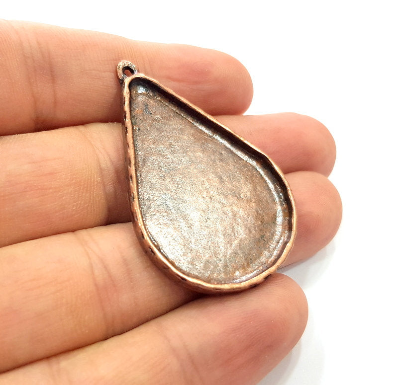 2 Copper Pendant Blank Mosaic Base inlay Blank Necklace Blank Resin Mountings Antique Copper Plated Metal (40x28 mm blank)  G14738