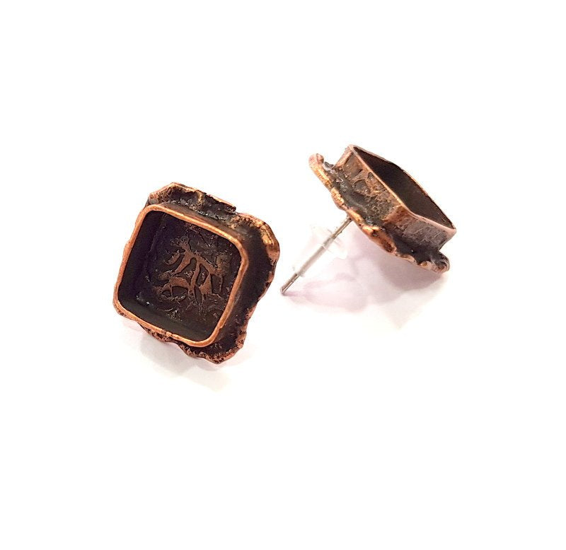 Earring Blank Base Settings Copper Resin Blank Cabochon Base inlay Blank Mountings Antique Copper Plated Brass (10x10mm blank) 1 Set  G14745