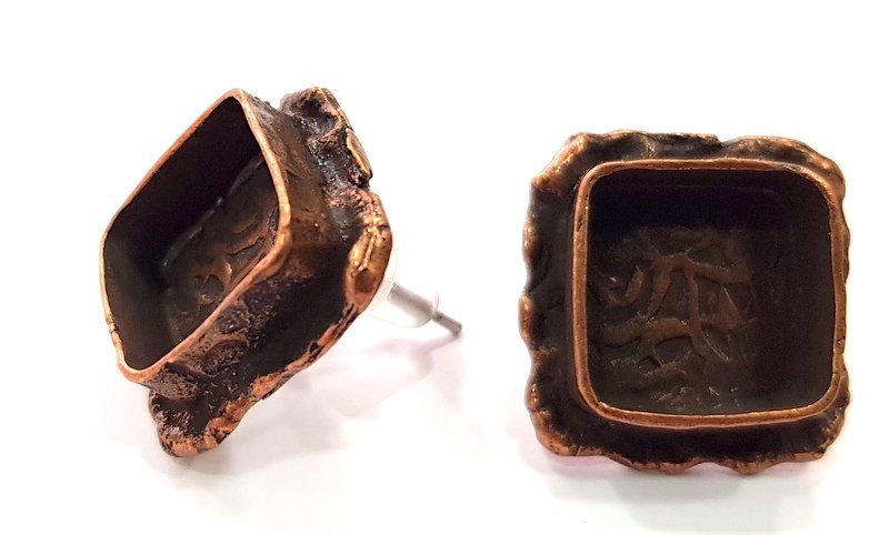 Earring Blank Base Settings Copper Resin Blank Cabochon Base inlay Blank Mountings Antique Copper Plated Brass (10x10mm blank) 1 Set  G14745