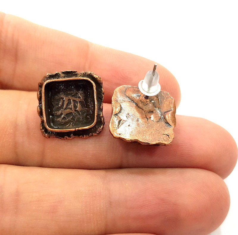 Earring Blank Base Settings Copper Resin Blank Cabochon Base inlay Blank Mountings Antique Copper Plated Brass (10x10mm blank) 1 Set  G14745