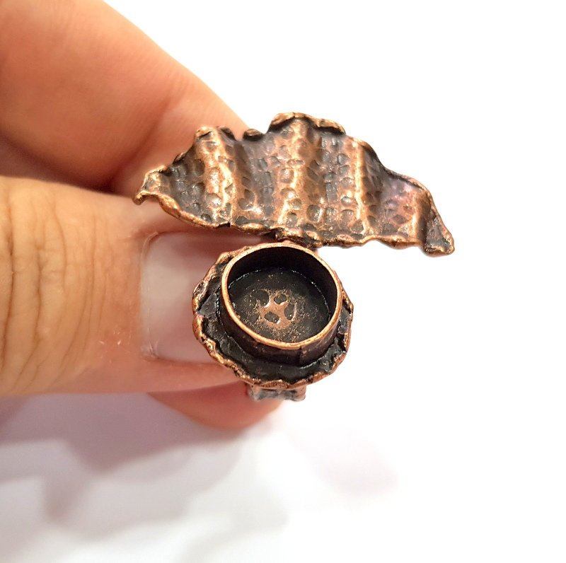 Copper Ring Settings inlay Ring Blank Mosaic Ring Bezel Base Cabochon Mountings ( 10 mm blank) Antique Copper Plated Brass G14751