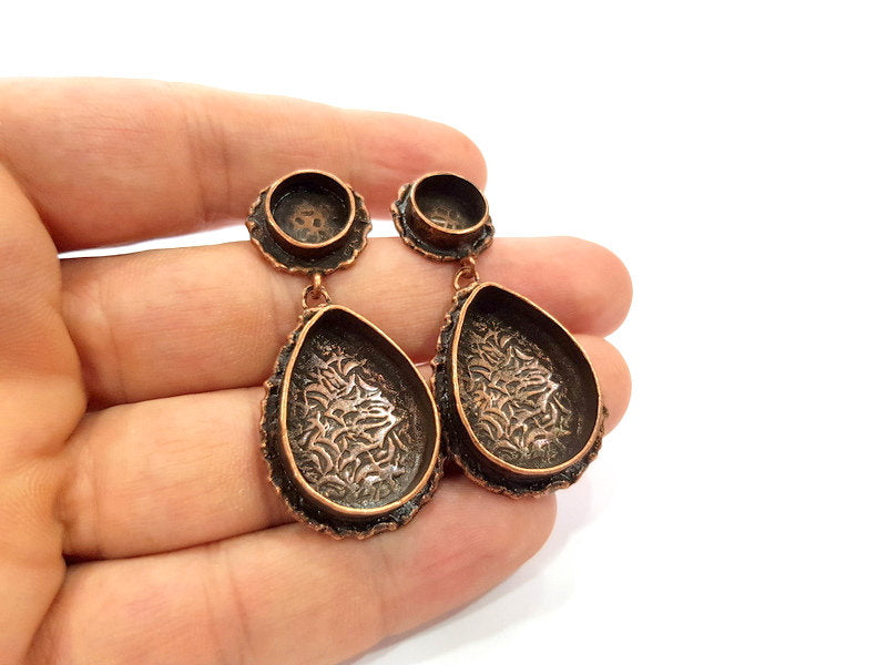 Earring Blank Base Settings Copper Resin Blank Cabochon Base inlay Mountings Antique Copper Plated Brass (25x18mm+10mm blank) 1 Set G14752