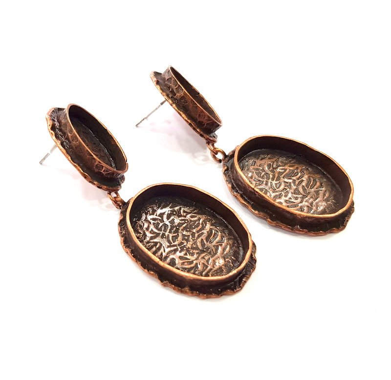 Earring Blank Base Settings Copper Resin Blank Cabochon Base inlay Mountings Antique Copper Plated Brass (25x18+18x13mm blank) 1 Set G14756
