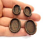Earring Blank Base Settings Copper Resin Blank Cabochon Base inlay Mountings Antique Copper Plated Brass (25x18+18x13mm blank) 1 Set G14756