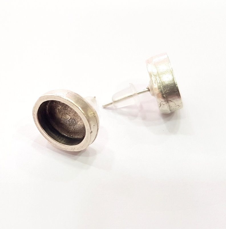 Earring Blank Base Settings Silver Resin Blank Cabochon Base inlay Blank Mountings Antique Silver Plated Metal (10x8mm blank) 1 Set  G14757
