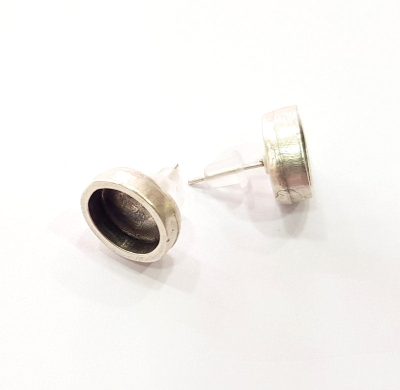 Earring Blank Base Settings Silver Resin Blank Cabochon Base inlay Blank Mountings Antique Silver Plated Metal (10x8mm blank) 1 Set  G14757