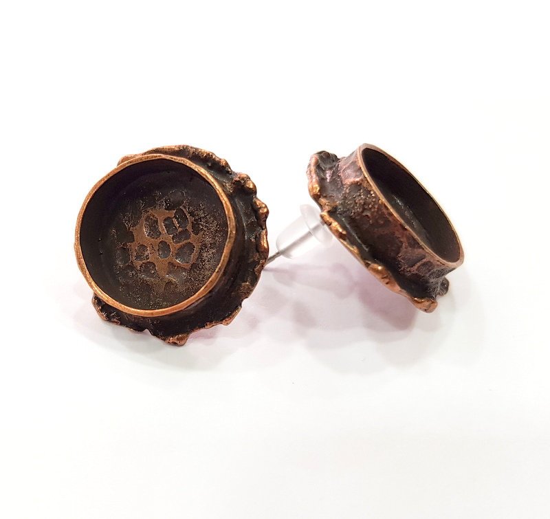 Earring Blank Base Settings Copper Resin Blank Cabochon Base inlay Blank Mountings Antique Copper Plated Brass (13mm blank) 1 Set  G14760