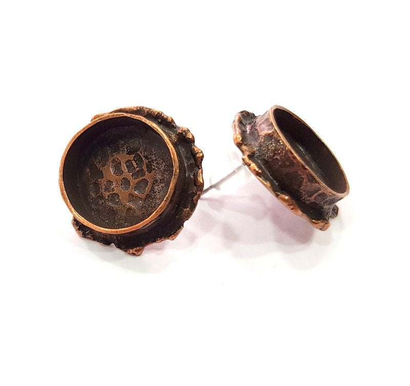 Earring Blank Base Settings Copper Resin Blank Cabochon Base inlay Blank Mountings Antique Copper Plated Brass (13mm blank) 1 Set  G14760