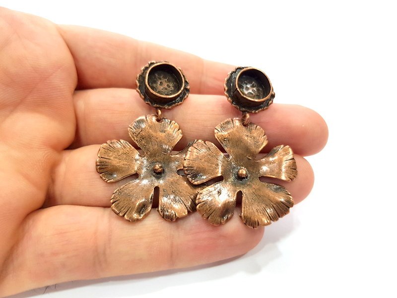 Earring Blank Base Settings Copper Resin Blank Cabochon Base inlay Blank Mountings Antique Copper Plated Brass (10mm blank) 1 Set  G14761