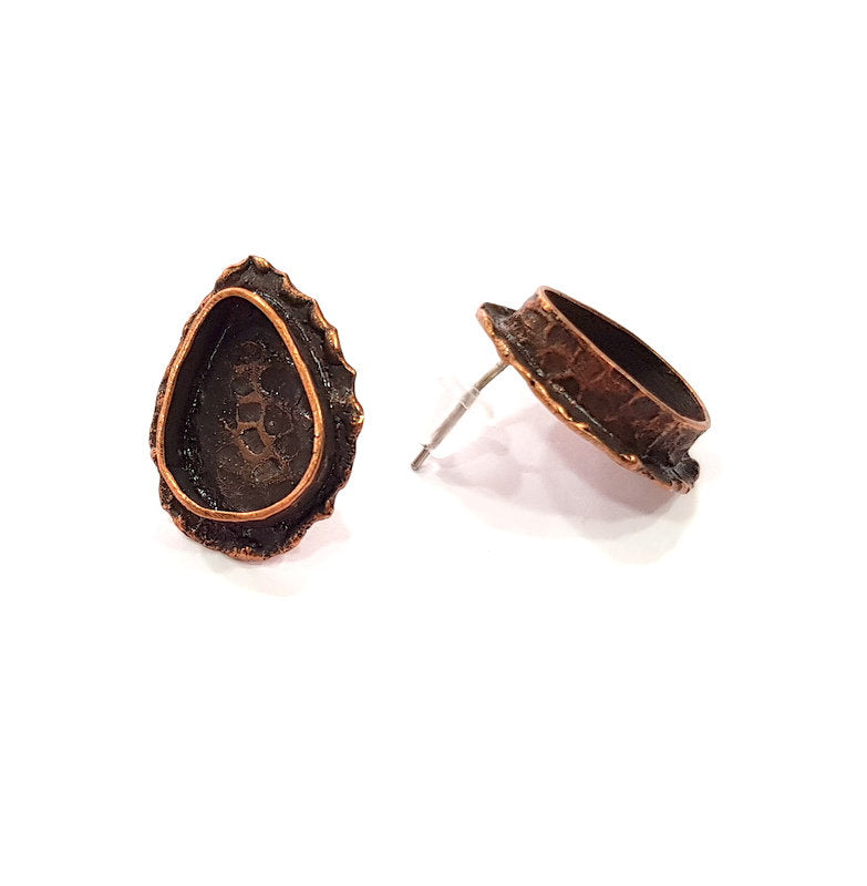 Earring Blank Base Settings Copper Resin Blank Cabochon Base inlay Blank Mountings Antique Copper Plated Brass (14x10mm blank) 1 Set  G14762