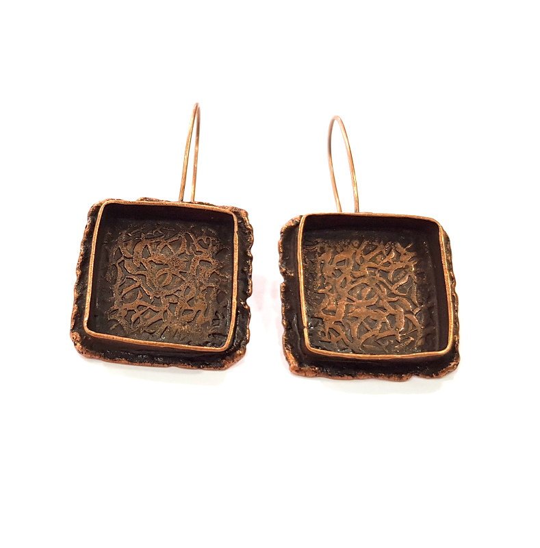 Earring Blank Base Settings Copper Resin Blank Cabochon Base inlay Blank Mountings Antique Copper Plated Brass (18x18mm blank) 1 Set  G14763
