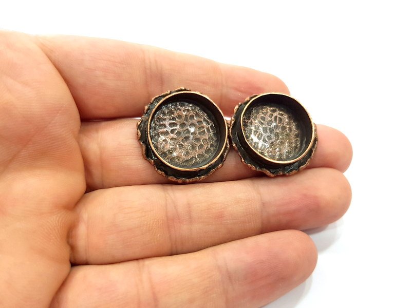 Earring Blank Base Settings Copper Resin Blank Cabochon Base inlay Blank Mountings Antique Copper Plated Brass (20mm blank) 1 Set  G14767