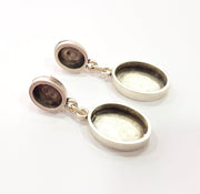 Earring Blank Base Settings Silver Resin Blank Cabochon Base inlay Blank Mountings Antique Silver Plated Metal (18x13+10x8mm ) 1 Set  G14648