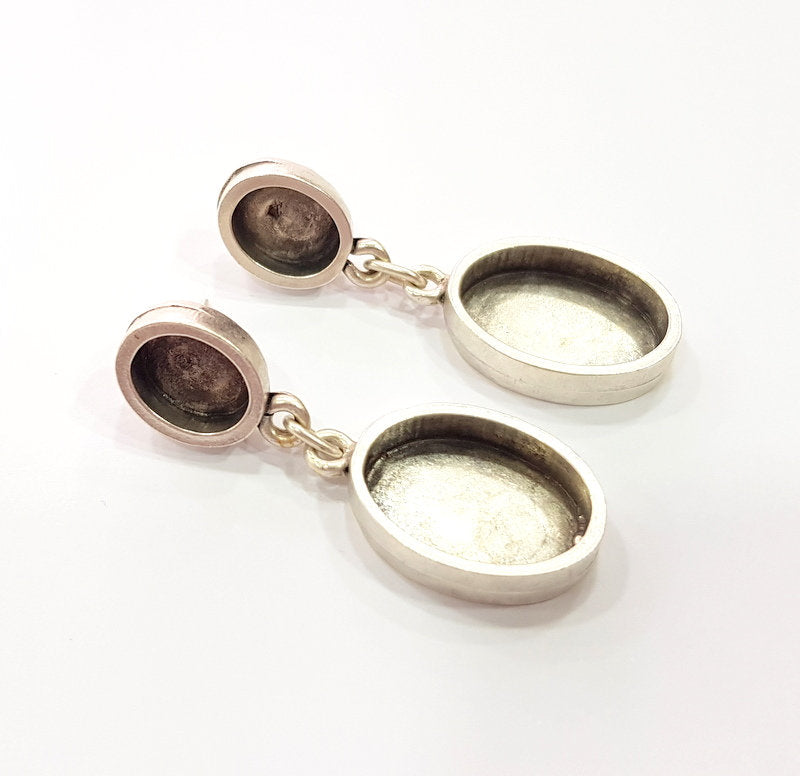 Earring Blank Base Settings Silver Resin Blank Cabochon Base inlay Blank Mountings Antique Silver Plated Metal (18x13+10x8mm ) 1 Set  G14648
