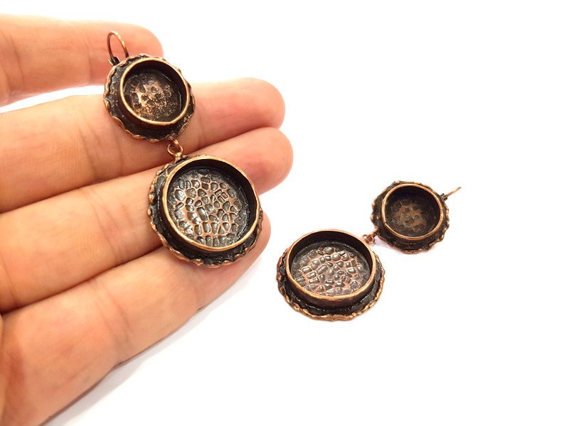 Earring Blank Base Settings Copper Resin Blank Cabochon Base inlay Mountings Antique Copper Plated Brass (20mm+14mm blank) 1 Set G14769