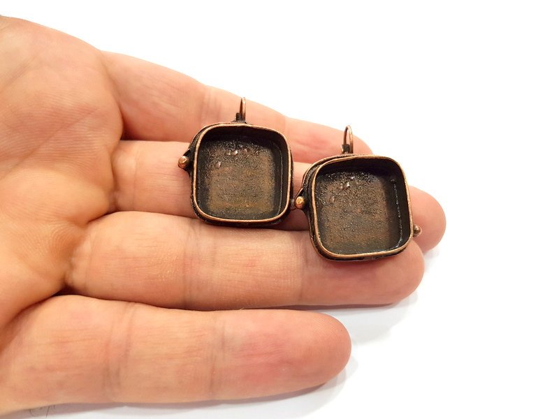 Earring Blank Base Settings Copper Resin Blank Cabochon Base inlay Blank Mountings Antique Copper Plated Brass (20x20mm blank) 1 Set  G14770