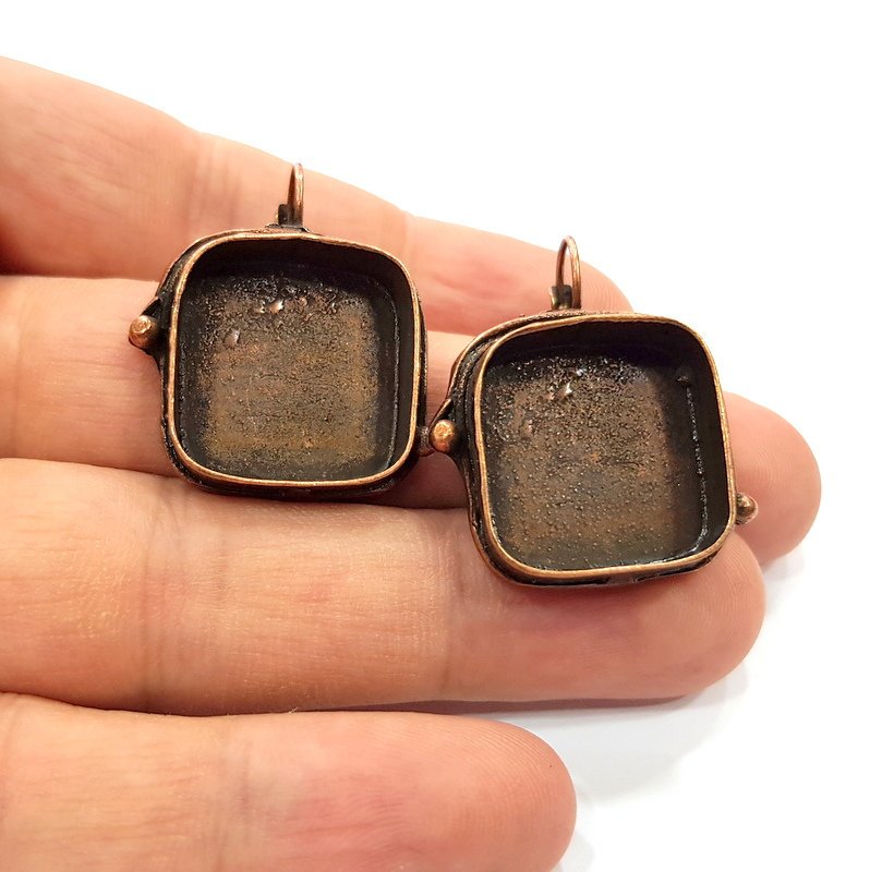 Earring Blank Base Settings Copper Resin Blank Cabochon Base inlay Blank Mountings Antique Copper Plated Brass (20x20mm blank) 1 Set  G14770