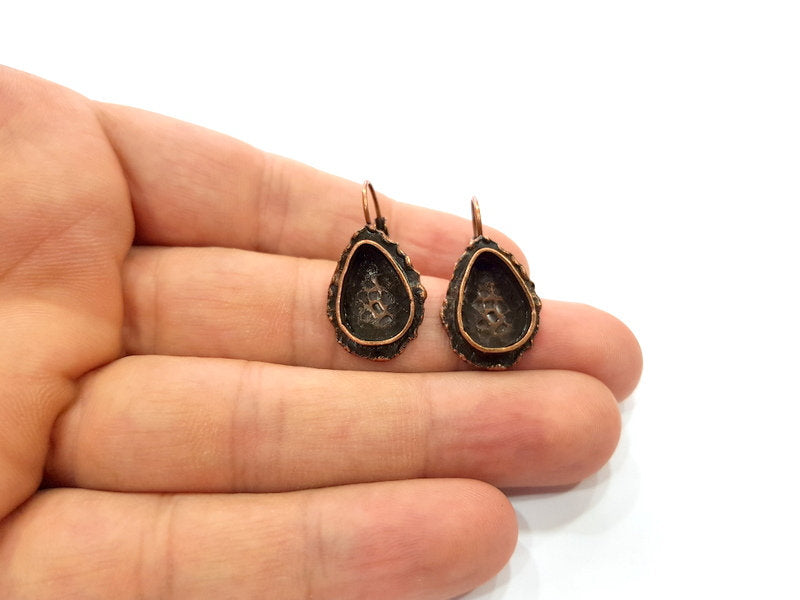 Earring Blank Base Settings Copper Resin Blank Cabochon Base inlay Blank Mountings Antique Copper Plated Brass (14x10mm blank) 1 Set  G14772