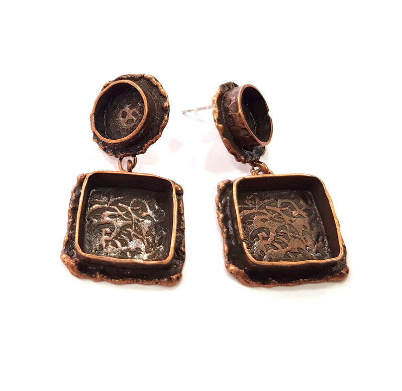 Earring Blank Base Settings Copper Resin Blank Cabochon Base inlay Mountings Antique Copper Plated Brass (10mm+15mm blank) 1 Set G14778
