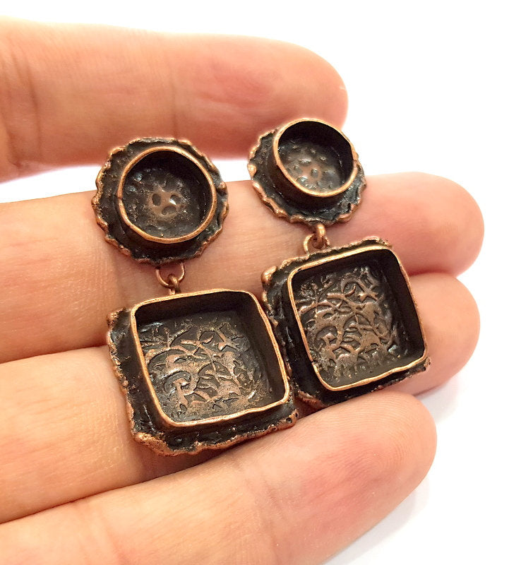 Earring Blank Base Settings Copper Resin Blank Cabochon Base inlay Mountings Antique Copper Plated Brass (10mm+15mm blank) 1 Set G14778