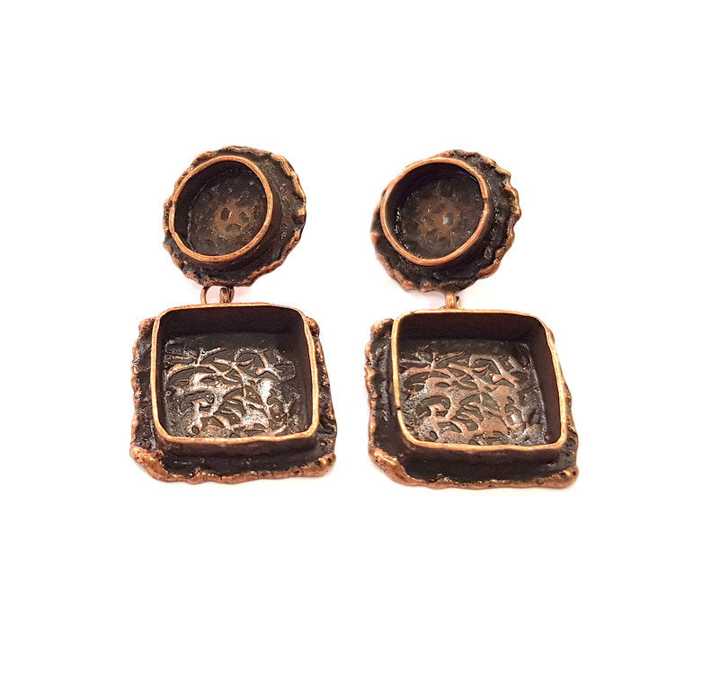 Earring Blank Base Settings Copper Resin Blank Cabochon Base inlay Mountings Antique Copper Plated Brass (10mm+15mm blank) 1 Set G14778