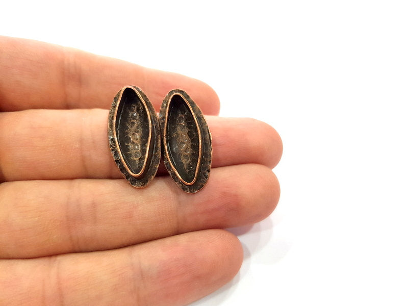 Earring Blank Base Settings Copper Resin Blank Cabochon Base inlay Blank Mountings Antique Copper Plated Brass (22x8mm blank) 1 Set  G14783