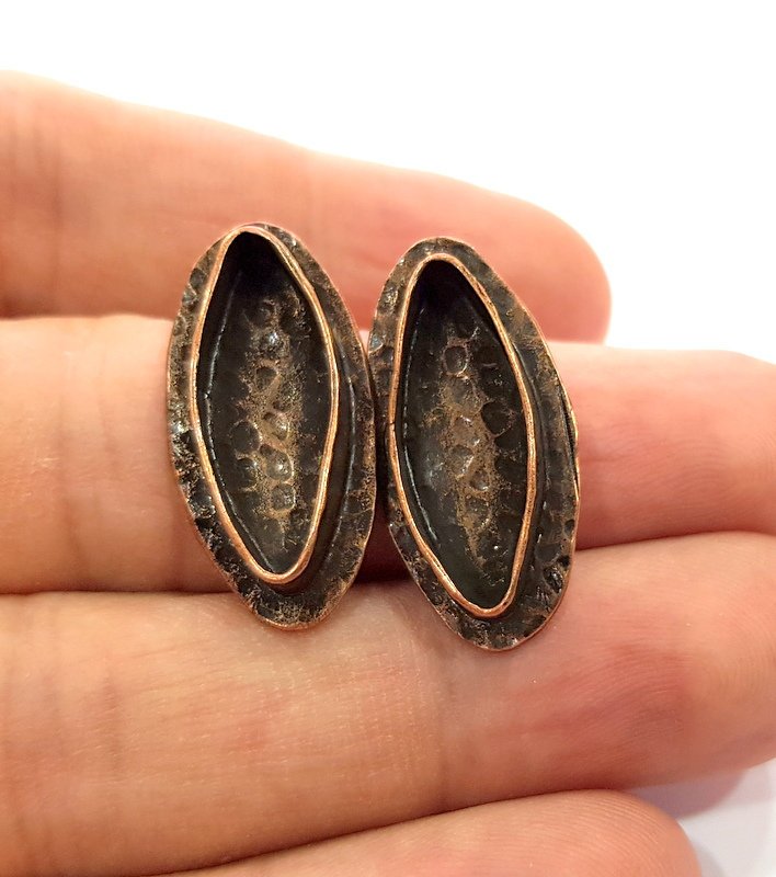 Earring Blank Base Settings Copper Resin Blank Cabochon Base inlay Blank Mountings Antique Copper Plated Brass (22x8mm blank) 1 Set  G14783