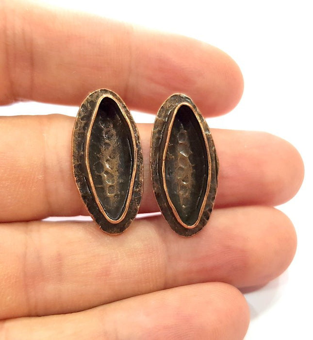 Earring Blank Base Settings Copper Resin Blank Cabochon Base inlay Blank Mountings Antique Copper Plated Brass (22x8mm blank) 1 Set  G14783