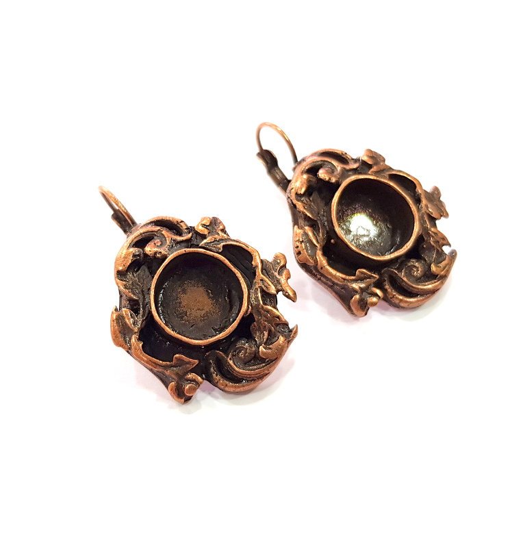 Earring Blank Base Settings Copper Resin Blank Cabochon Base inlay Blank Mountings Antique Copper Plated Brass (10mm blank) 1 Set  G14784