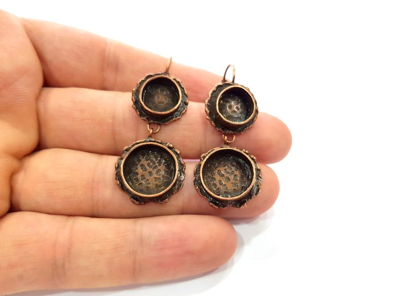 Earring Blank Base Settings Copper Resin Blank Cabochon Base inlay Mountings Antique Copper Plated Brass (10mm+14mm blank) 1 Set G14786