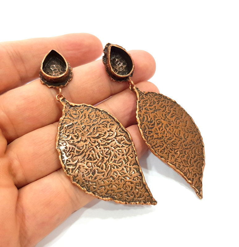 Earring Blank Base Settings Copper Resin Blank Cabochon Base inlay Blank Mountings Antique Copper Plated Brass (14x10mm blank) 1 Set  G14792